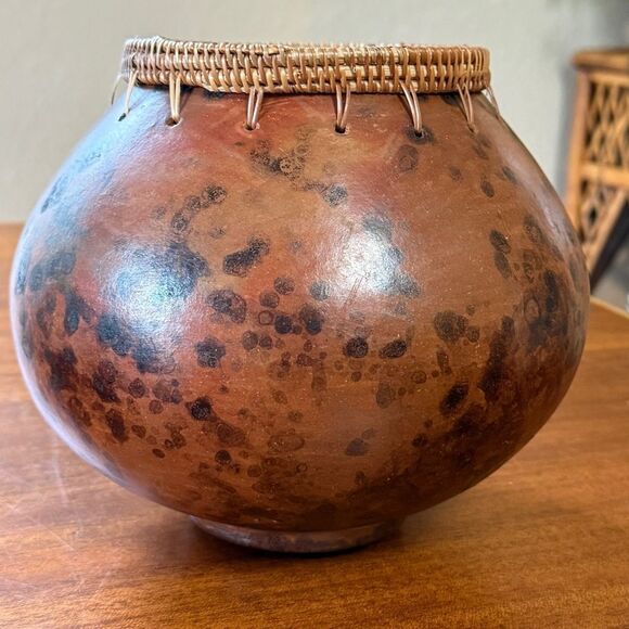 Vintage African Inspired Handcrafted Clay Ceramic Pot Brown And Red Tones - Picture 1 of 12